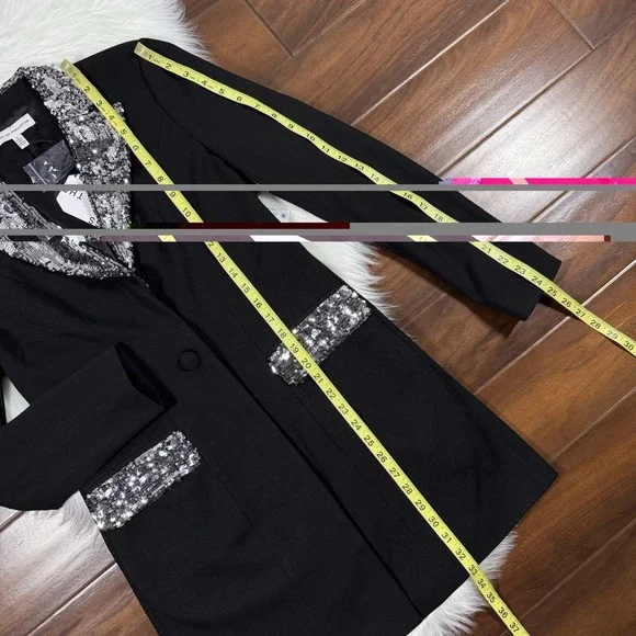 Dress‎ The Population Women's Size Medium Black Sequin Berkley Mini Blazer Dress - Picture 5 of 13